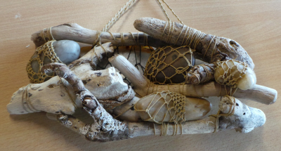 Netted Linen, rocks and driftwood